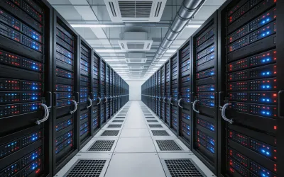 modern data center server room with cooling infrastructure